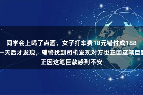 同学会上喝了点酒，女子打车费18元错付成18800余元，一天后才发现，辅警找到司机发现对方也正因这笔巨款感到不安